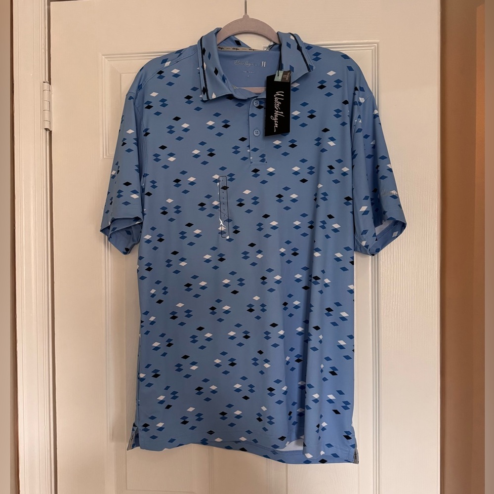 Walter Hagen Blue Geometric Polo Shirt size LARGE NWT!!